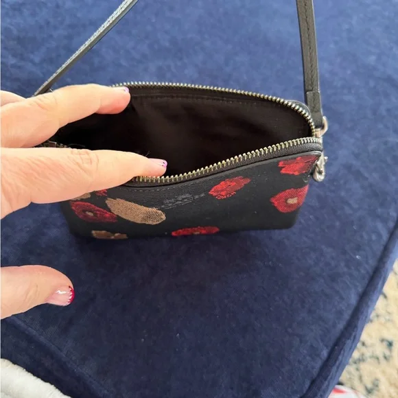 Coach Black Wristlet with Red and Tan Floral Design - Picture 2 of 2